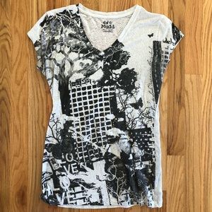 Mudd Black and White Graphic Burn Out T-Shirt